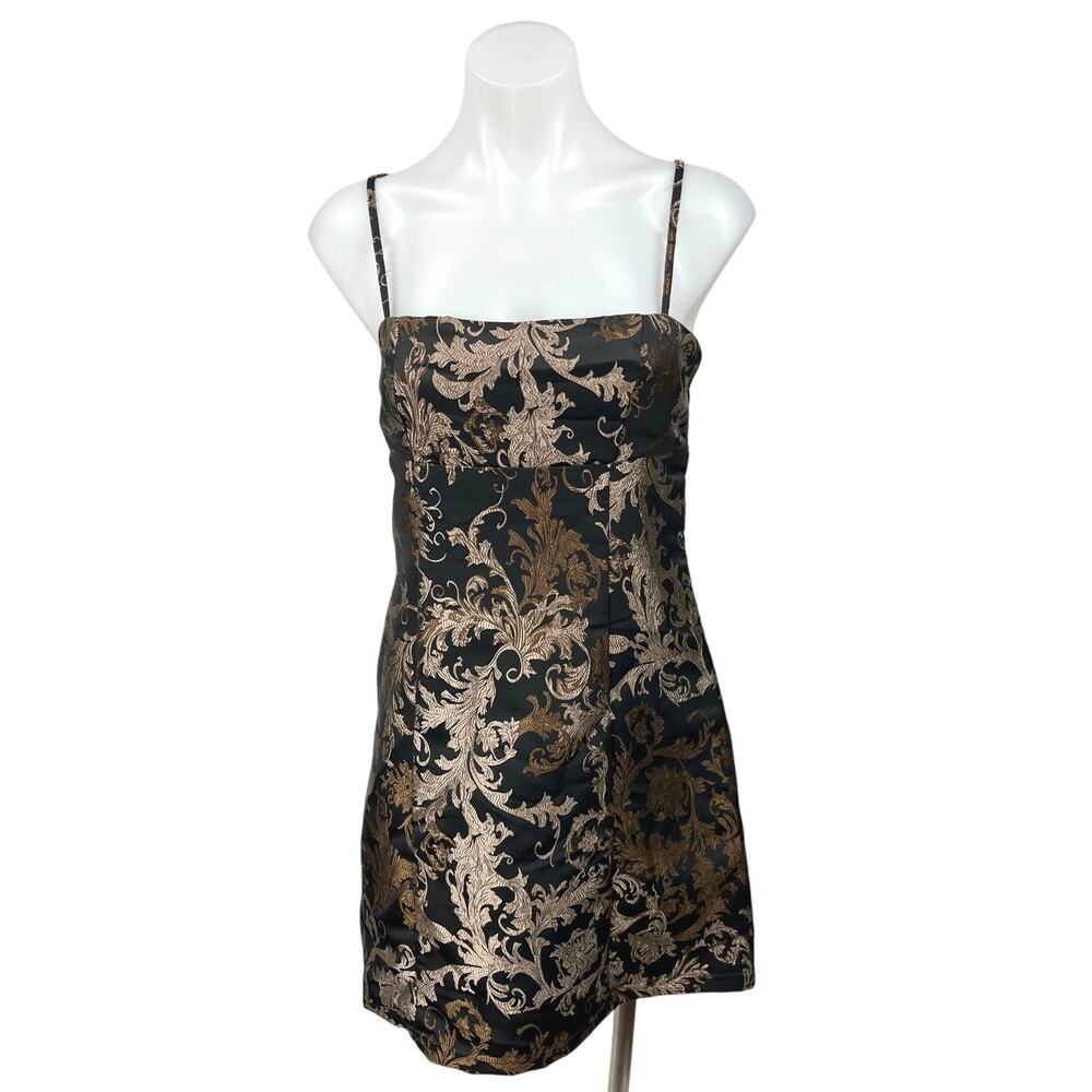 Urban Outfitters Black Beige Jacquard Print Sleeveless Cami A Line Mini Dress S
